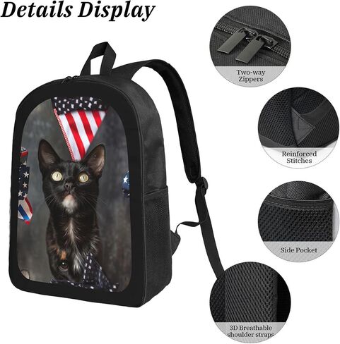 The Cat Wearing American Patriotic Backpack Game Bags Laptop Shoulder Bags Bookbag 17 Inch Large Travel Backpacks For Men Women in Saudi Arabia