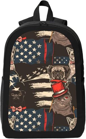 The Cat Wearing American Patriotic Backpack Game Bags Laptop Shoulder Bags Bookbag 17 Inch Large Travel Backpacks For Men Women in Saudi Arabia