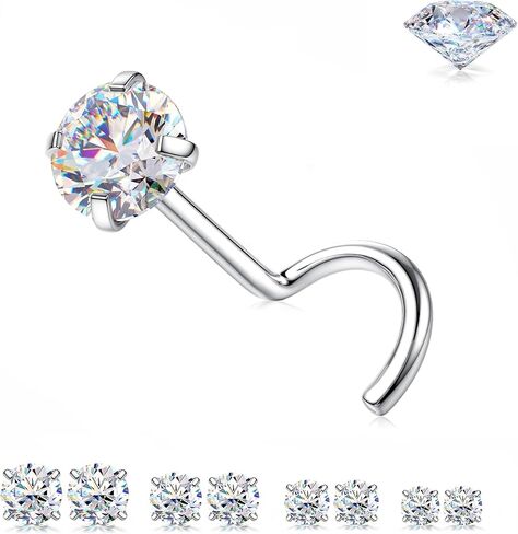 مجموعة 8 قطع من مسامير الأنف مويسانيتي: حلقات أنف من الفولاذ المقاوم للصدأ مطلية بالذهب عيار 18 قيراط لا تسبب الحساسية 20 جرام صغيرة على شكل حرف S مجوهرات ثقب الأنف مويسانيتي للنساء والرجال العصرية 1.5/2/2.5/3 مم in Kuwait