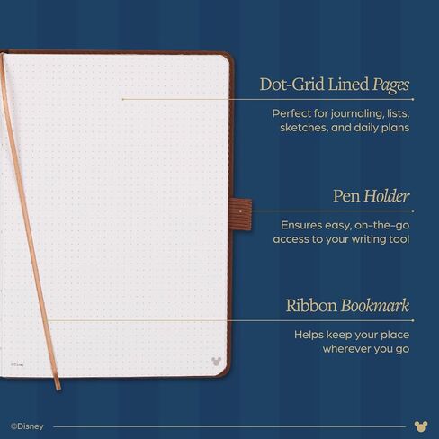 مجلة Happy Planner Disney Mickey Dot-Grid للمكتب أو المدرسة أو اليوميات، دفتر ملاحظات من الجلد النباتي، مقاس A5، 80 صفحة، إسبرسو in Kuwait