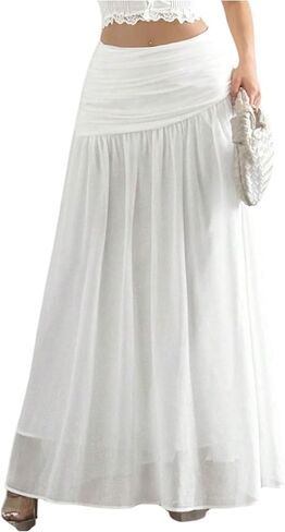 تنورة SHENHE النسائية الطويلة من الشيفون الطويلة المكشكشة منخفضة الارتفاع على شكل حرف A للخريف in Kuwait