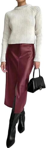 Women Leather Skirt High Waist Front Slit Long Skirt High Office Slim Skirts Elegant in Saudi Arabia