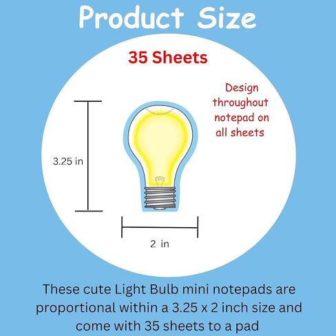 SHAPES ETC. 35 Sheets Light Bulb Mini Notepad 3.25x2in - Classroom Bulletin Board Decorations, Bright Lightbulb Cutouts, School Craft Projects, Science Party Decor, Kids Room Decor, DIY Crafts Made in USA in Saudi Arabia