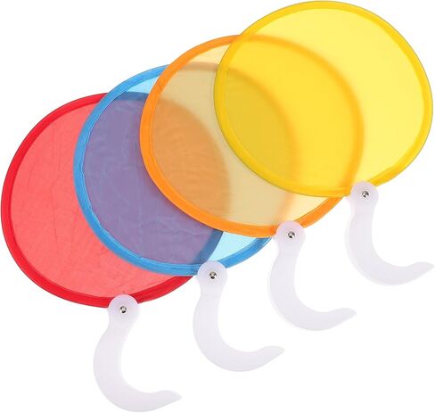 VOSAREA 4pcs Round Folding Fan Foldable Portable Handheld Fan Nylon Foldable Flying Disc Fans Colorful Sublimation Fans Folding DIY Blank Handheld Set for DIY Wedding Summer Party Favors in Saudi Arabia