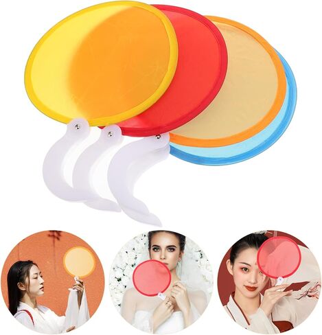 VOSAREA 4pcs Round Folding Fan Foldable Portable Handheld Fan Nylon Foldable Flying Disc Fans Colorful Sublimation Fans Folding DIY Blank Handheld Set for DIY Wedding Summer Party Favors in Saudi Arabia