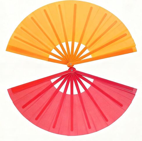مراوح يد كبيرة قابلة للطي، مراوح للرقص الخطي، 2 حزمة مروحة يد صينية كونغ فو تاي تشي للرجال/النساء، مهرجان، رقص، هدية، أداء، ديكورات (أحمر، برتقالي) in Kuwait