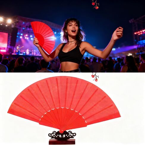 مراوح يد كبيرة قابلة للطي، مراوح للرقص الخطي، 2 حزمة مروحة يد صينية كونغ فو تاي تشي للرجال/النساء، مهرجان، رقص، هدية، أداء، ديكورات (أحمر، برتقالي) in Kuwait