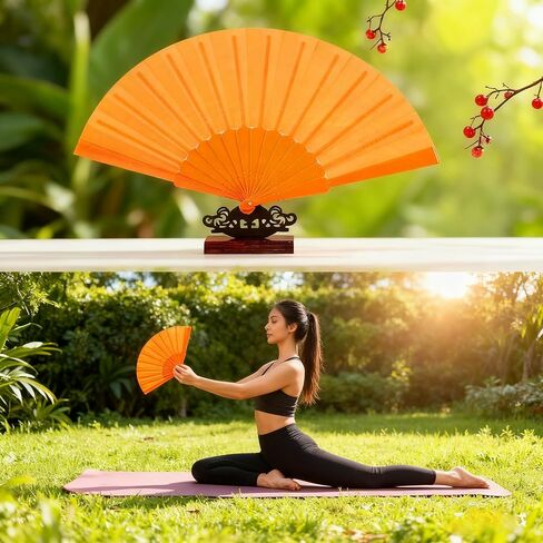 مراوح يد كبيرة قابلة للطي، مراوح للرقص الخطي، 2 حزمة مروحة يد صينية كونغ فو تاي تشي للرجال/النساء، مهرجان، رقص، هدية، أداء، ديكورات (أحمر، برتقالي) in Kuwait