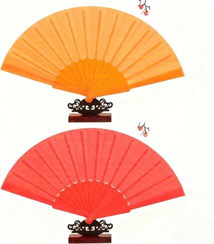مراوح يد كبيرة قابلة للطي، مراوح للرقص الخطي، 2 حزمة مروحة يد صينية كونغ فو تاي تشي للرجال/النساء، مهرجان، رقص، هدية، أداء، ديكورات (أحمر، برتقالي) in Kuwait