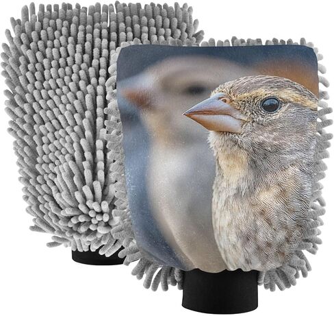 قفاز غسيل السيارات بطباعة الطيور من AIXIWAWA، قفاز غسيل مقاوم للخدش وماص للماء، عبوة من قطعتين متوسطة الحجم in Kuwait