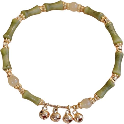 Jade Beaded Crystal Bamboo Knot Bracelet, Ringing the Bell Lucky Money for Women Bracelets Wealth Energy Dainty Stretch Birthday Jewelry Friendship Gifts in Saudi Arabia