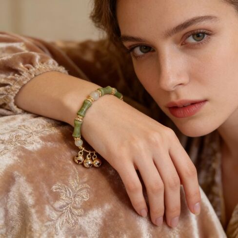 Jade Beaded Crystal Bamboo Knot Bracelet, Ringing the Bell Lucky Money for Women Bracelets Wealth Energy Dainty Stretch Birthday Jewelry Friendship Gifts in Saudi Arabia