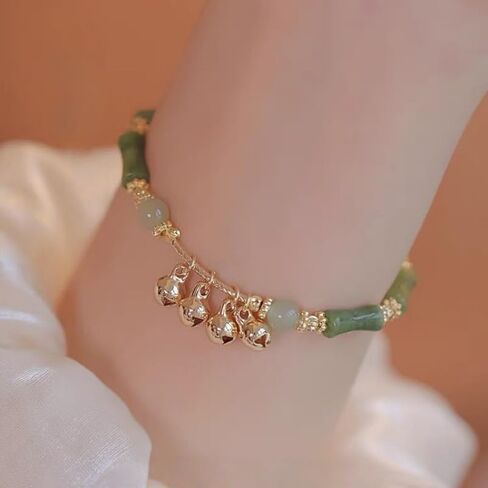 Jade Beaded Crystal Bamboo Knot Bracelet, Ringing the Bell Lucky Money for Women Bracelets Wealth Energy Dainty Stretch Birthday Jewelry Friendship Gifts in Saudi Arabia