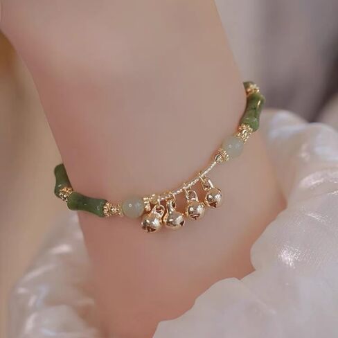 Jade Beaded Crystal Bamboo Knot Bracelet, Ringing the Bell Lucky Money for Women Bracelets Wealth Energy Dainty Stretch Birthday Jewelry Friendship Gifts in Saudi Arabia