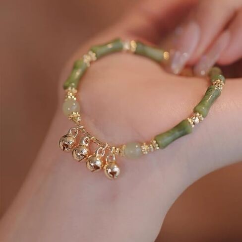 Jade Beaded Crystal Bamboo Knot Bracelet, Ringing the Bell Lucky Money for Women Bracelets Wealth Energy Dainty Stretch Birthday Jewelry Friendship Gifts in Saudi Arabia