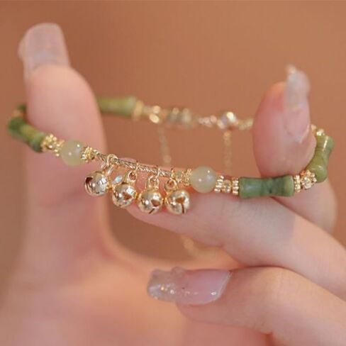 Jade Beaded Crystal Bamboo Knot Bracelet, Ringing the Bell Lucky Money for Women Bracelets Wealth Energy Dainty Stretch Birthday Jewelry Friendship Gifts in Saudi Arabia