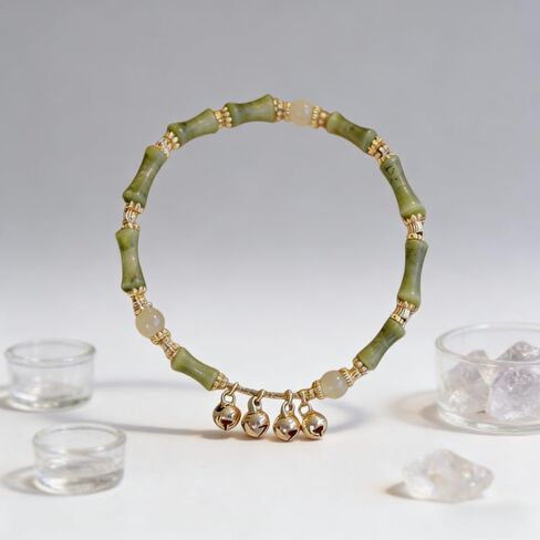 Jade Beaded Crystal Bamboo Knot Bracelet, Ringing the Bell Lucky Money for Women Bracelets Wealth Energy Dainty Stretch Birthday Jewelry Friendship Gifts in Saudi Arabia