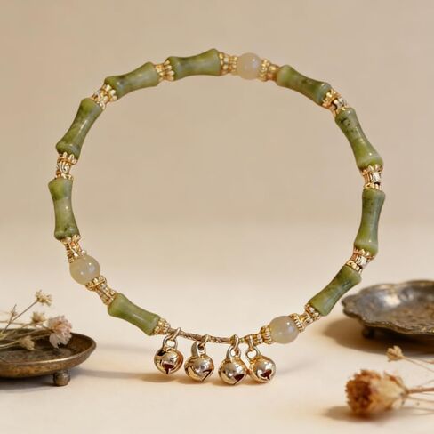 Jade Beaded Crystal Bamboo Knot Bracelet, Ringing the Bell Lucky Money for Women Bracelets Wealth Energy Dainty Stretch Birthday Jewelry Friendship Gifts in Saudi Arabia
