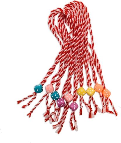 Martenitsa Day Bracelet. Bulgarian Bracelet. Red White Yarn Martenitsi with 1 Dice Bead Each. Happy Baba Marta Gift. Martisor. Tradition in Bulgaria. Tradition in Romania. Set of 10 in Saudi Arabia