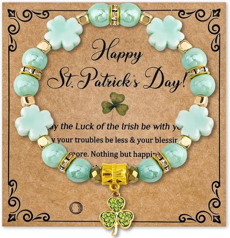 St Patricks Day Clover Bracelets For Women Irish Gifts For Women Stretch Green Beaded Bracelet Luck Leaf Shamrock Charm Blessing Shamrock Decor For Friends Irish Beaded Jewelry Gift in Saudi Arabia