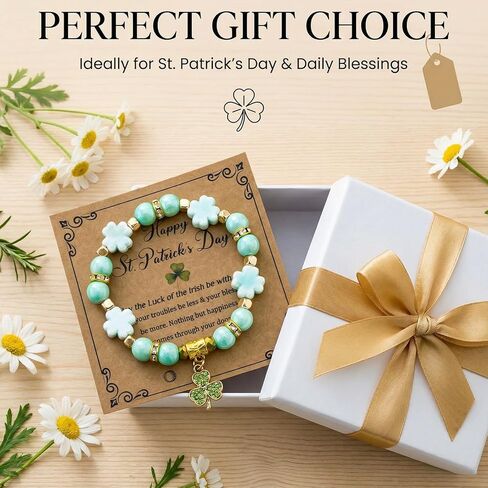 St Patricks Day Clover Bracelets For Women Irish Gifts For Women Stretch Green Beaded Bracelet Luck Leaf Shamrock Charm Blessing Shamrock Decor For Friends Irish Beaded Jewelry Gift in Saudi Arabia