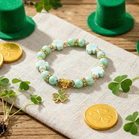 St Patricks Day Clover Bracelets For Women Irish Gifts For Women Stretch Green Beaded Bracelet Luck Leaf Shamrock Charm Blessing Shamrock Decor For Friends Irish Beaded Jewelry Gift in Saudi Arabia
