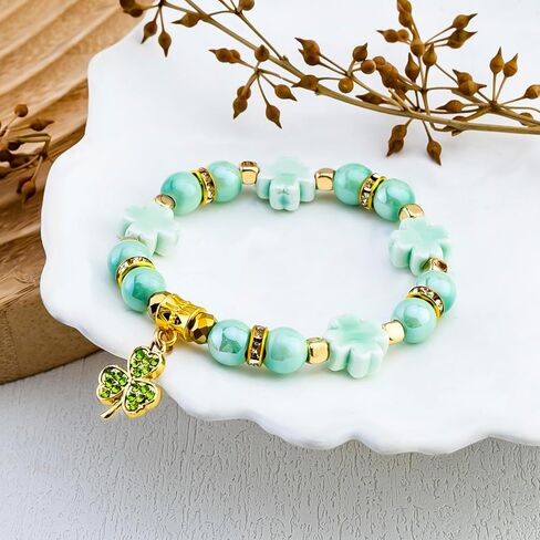 St Patricks Day Clover Bracelets For Women Irish Gifts For Women Stretch Green Beaded Bracelet Luck Leaf Shamrock Charm Blessing Shamrock Decor For Friends Irish Beaded Jewelry Gift in Saudi Arabia