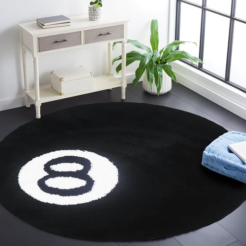 8 Ball Rug, 3.3ft Large Black Round Tufted Area Rug, Billiard Pool Carpet for Bedroom Children's Playroom Living Room Non-Slip Fluffy Decor in Saudi Arabia