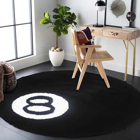 8 Ball Rug, 3.3ft Large Black Round Tufted Area Rug, Billiard Pool Carpet for Bedroom Children's Playroom Living Room Non-Slip Fluffy Decor in Saudi Arabia