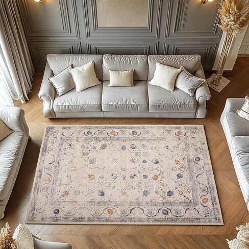 سجادة منطقة برتقالية مقاس 5 × 7، سجادة بوهو عتيقة قابلة للغسل في الغسالة، صوف صناعي ناعم، مقاوم للانزلاق والبقع، سجادة منخفضة الوبر لغرفة المعيشة وغرفة النوم وديكور غرفة الطعام in Kuwait