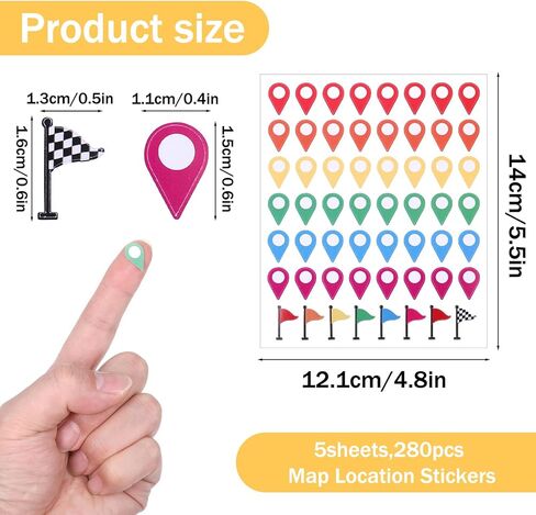 280 Pcs Map Stickers, Self-Adhesive Map Location Markers Stickers, Colorful Peel and Stick Indicator Labels Maps Pointer Markers for Marking Camping, Travel Destinations in Saudi Arabia