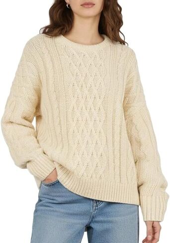 Buauty Women's Oversized Chunky Cable Knit Crewneck Sweater Fall Winter Long Sleeve Casual Pullover Tops Daily Outfits in Saudi Arabia