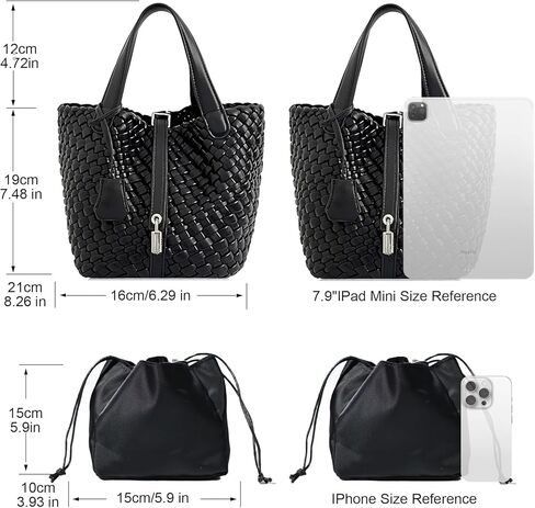Lock Design Woven Bucket Purse for Women, Vegan Leather Tote Bags, Top Handle Handbag Shoulder Bag with Small Purses | Vegetable Basket in Saudi Arabia