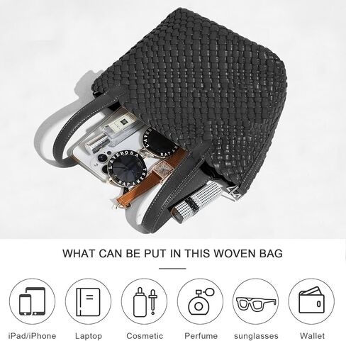 Lock Design Woven Bucket Purse for Women, Vegan Leather Tote Bags, Top Handle Handbag Shoulder Bag with Small Purses | Vegetable Basket in Saudi Arabia