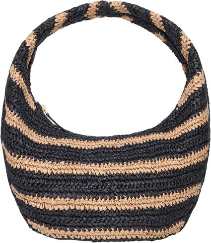 L*Space Women's Natural-Black Aya Hobo Circle Handbag, Striped Paper Raffia, Fully Lined, Zipper Closure, O/S in Saudi Arabia