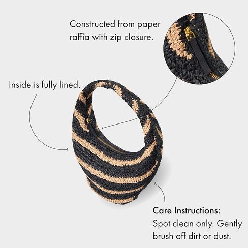 L*Space Women's Natural-Black Aya Hobo Circle Handbag, Striped Paper Raffia, Fully Lined, Zipper Closure, O/S in Saudi Arabia
