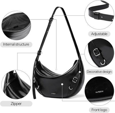 LA'FESTIN Genuine Leather Hobo Bag for Women Split Leather Crescent Shoulder Bag Crossbody Purse with Adjustable Strap in Saudi Arabia