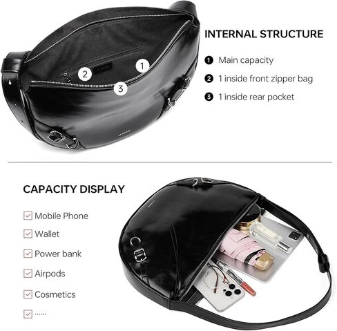 LA'FESTIN Genuine Leather Hobo Bag for Women Split Leather Crescent Shoulder Bag Crossbody Purse with Adjustable Strap in Saudi Arabia