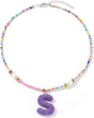 Colorful Beaded Initial Necklace for Women,Personalized Bubble Letter Necklace with Beads for Girls,Trendy Boho Choker Necklaces Jewelry Gifts in Saudi Arabia