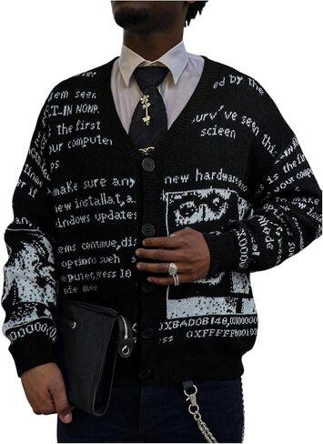 Floerns Men's Letter Graphic Cardigans Long Sleeve Button V Neck Fall Outfit Sweaters Outerwear in Saudi Arabia