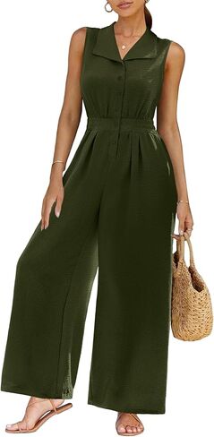 Women's Summer Jumpsuit Wide Leg Dressy Pants Casual One Piece Rompers V Neck Sleeveless Teacher Outfit(B,XL) in Saudi Arabia