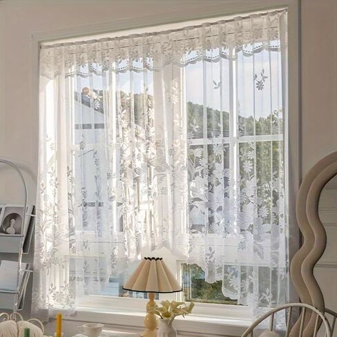 French Romantic Sheer Curtains,White Lace Archway Door Curtain,Floral Pattern Elegant Window Curtain,1 Panel (White),Exquisite Decor for Living Room,Kitchen,Bathroom,Bedroom (W118 X63 H) in Saudi Arabia