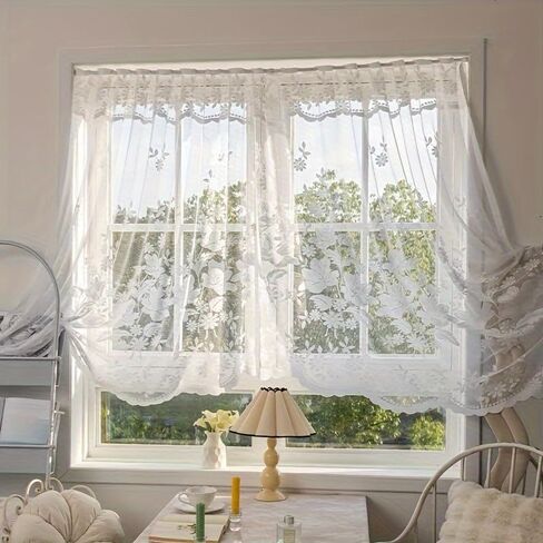 French Romantic Sheer Curtains,White Lace Archway Door Curtain,Floral Pattern Elegant Window Curtain,1 Panel (White),Exquisite Decor for Living Room,Kitchen,Bathroom,Bedroom (W118 X63 H) in Saudi Arabia