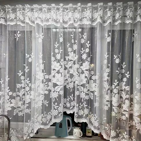 French Romantic Sheer Curtains,White Lace Archway Door Curtain,Floral Pattern Elegant Window Curtain,1 Panel (White),Exquisite Decor for Living Room,Kitchen,Bathroom,Bedroom (W118 X63 H) in Saudi Arabia