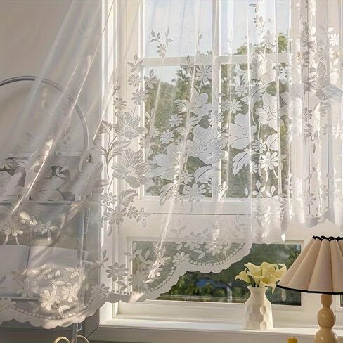French Romantic Sheer Curtains,White Lace Archway Door Curtain,Floral Pattern Elegant Window Curtain,1 Panel (White),Exquisite Decor for Living Room,Kitchen,Bathroom,Bedroom (W118 X63 H) in Saudi Arabia
