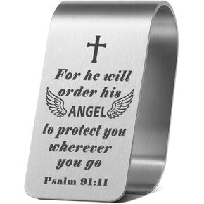 مشبك قناع السيارة، ملاك وصليب من الفولاذ المقاوم للصدأ منقوش عليه آية الكتاب المقدس مزمور 91:11، ملحقات السيارة الدينية لسلامة القيادة هدية للحماية للرجال والنساء (ملاك فضي + صليب) in Kuwait