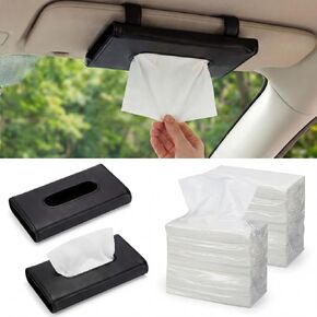 2 قطعة من حامل مناديل السيارة الأسود مع 20 عبوة مناديل قابلة لإعادة التعبئة من الشمس منديل من الجلد الصناعي للمقعد الخلفي من جلد البولي يوريثان لملحقات السيارات in Kuwait