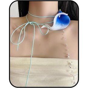 Colorful Flower Choker Necklaces for Women,Calla Lily Statement Necklace Pearl Drop 90s Choker Necklace Adjustable Unique Summer Cord Necklaces Jewelry Gifts in Kuwait
