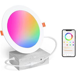 Smart Recessed Lighting 6 Inch Control with APP & Alexa, 16W 5000K High Brightness Color Changing RGBW Dimmable Smart Canless LED Recessed Lights Wi-Fi Downlight with Junction Box, 4 Pack in Kuwait