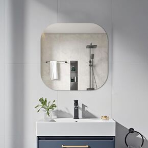 مرآة حمام مربعة بدون إطار مقاس 20 بوصة، مرآة حائط من الزجاج المقسى، مرآة زينة عالية الدقة للمدخل وغرفة المعيشة وديكور المنزل، حواف مستديرة مصقولة، سمك 1/5 بوصة in Kuwait